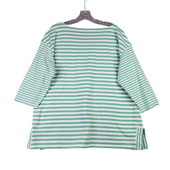 Talbots Tee Shirt Top Long Sleeve Plus Size 1X Cotton Stretch Stripe Green - Picture 3 of 7